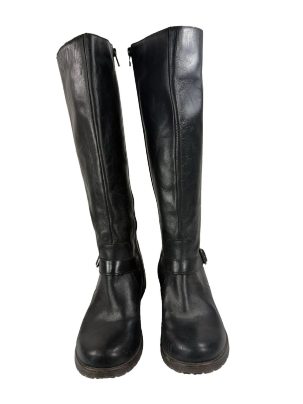 Kenneth Cole Boots Tall Zip Riding Boot black Leather size 11 back stretch panel